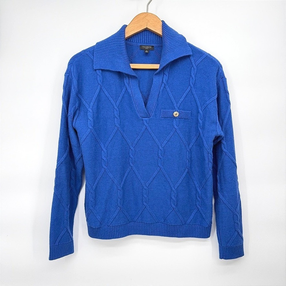 Talbots Cable Knit Sweater Preppy V-Neck Pullover Quiet Luxury Basic Size SP